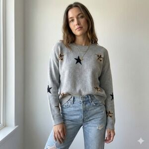 Rails Perci‎ Sweater Womens Medium Heather Grey Animal Stars Cotton Cashmere